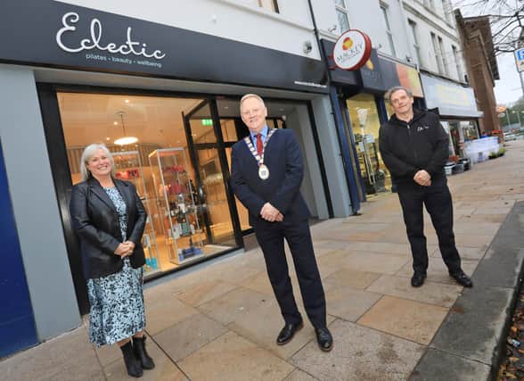 Nicola Morrison and Andrew Heley welcome Mayor of Ards and North Down, Councillor Trevor Cummings, to Eclectic, a new £1m pilates, beauty and wellbeing studio on Bangor’s Main Street
