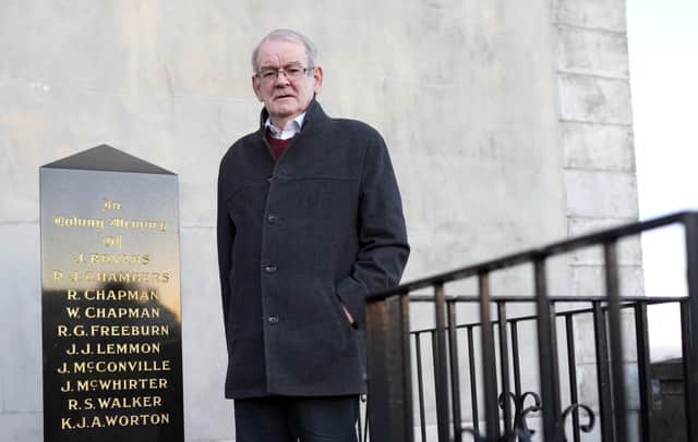 Alan Black, who survived the 1976 Kingsmills atrocity, at a plaque commemorating the 10 men who were murdered by the IRA