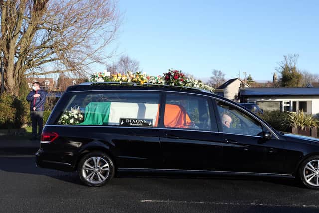 Funeral of former Real IRA leader Michael McKevitt who died last week aged 71-tear-old. In August 2003 McKevitt was found guilty of directing terrorism and membership of an illegal organisation. He was also found liable for the 1998 Omagh bomb that killed 29 people.
The funeral makes its way from his home in Blackrock, Co. Louth, for Requiem Mass at St. Fursey's Church, Haggardstown