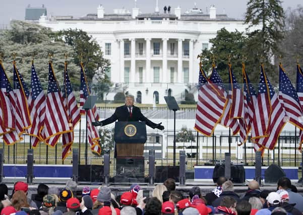 President Donald Trump speaks at a rally outside the White House, shortly before Capitol Hill was stormed on Wednesday  Jan. 6, 2021. Ben Lowry says: "Even a man so base somehow managed to plumb new depths with his rally, inciting his crowd" (AP Photo/Jacquelyn Martin)