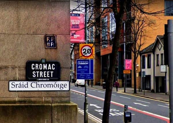 Bilingual signage on Cromac Street in Belfast city centre