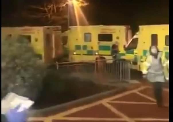 Screengrab of video shared by SDLP MLA Justin McNulty, showing ambulances outside Daisy Hill Hospital in Newry