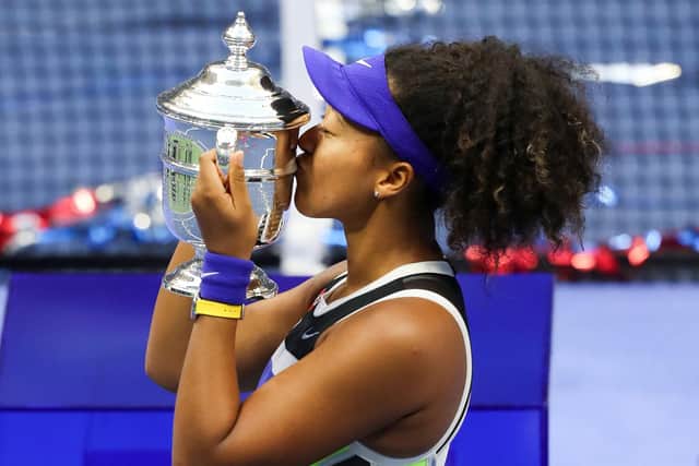 Naomi Osaka celebrates in the US Open. Pic by Getty.