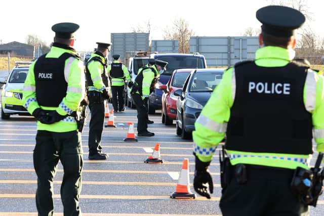 A police checkpoint on the main A26 towards the north coast on Friday.Pic Steven McAuley/McAuley Multimedia