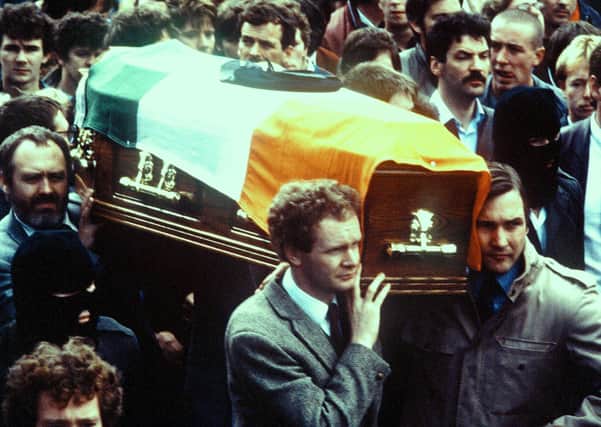 Martin McGuinness at the funeral of IRA man Chucky English in 1985, who died in a failed attack on police