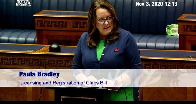 Paula Bradley, a DUP MLA and chair of Stormont’s Committee for Communities, in the Stormont assembly chamber