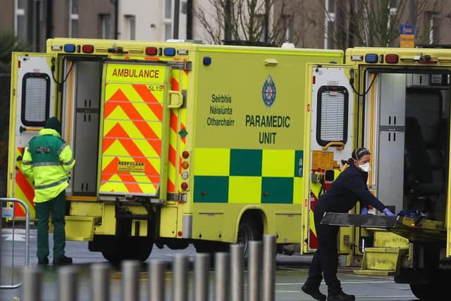 Paramedics and ambulances at the Mater Hospital in Dublin.