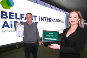 Graham Keddie, Managing Director, BIA and Sophie Boyd, Project Manager, Randox launch a new Covid-19 testing partnership onsite for passengers to help boost consumer confidence in the travel industry