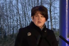Arlene Foster speaking at Tuesday's press briefing