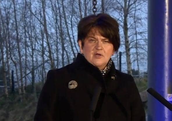 Arlene Foster speaking at Tuesday's press briefing