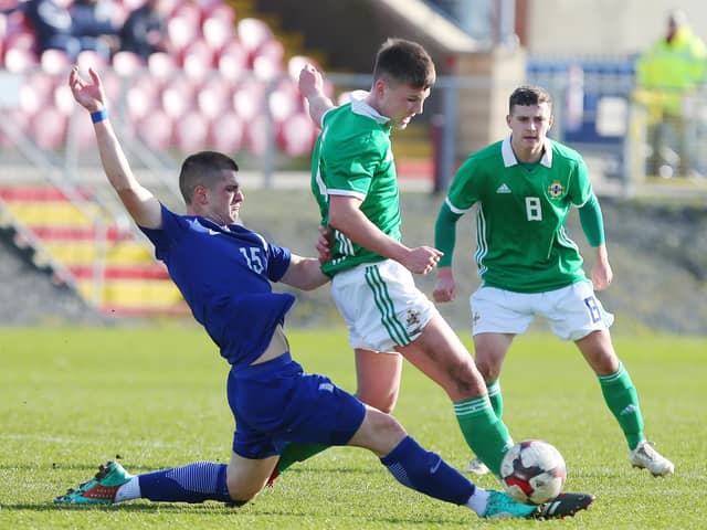 Gerard Storey in action for Northern Ireland U17s against Greece