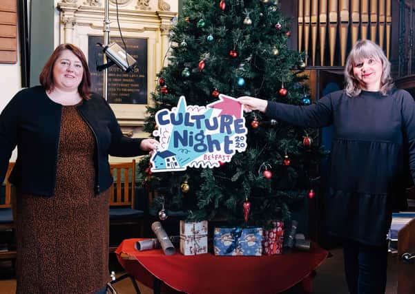 Lynsey Moore, director of the Executive Office in Brussels with Culture Night Belfast director Susan Picken pictured at the filming of the Culture Night Belfast Showcase for the Out To Lunch festival in association with The Office of the Executive Office in Brussels and Arts Council NI