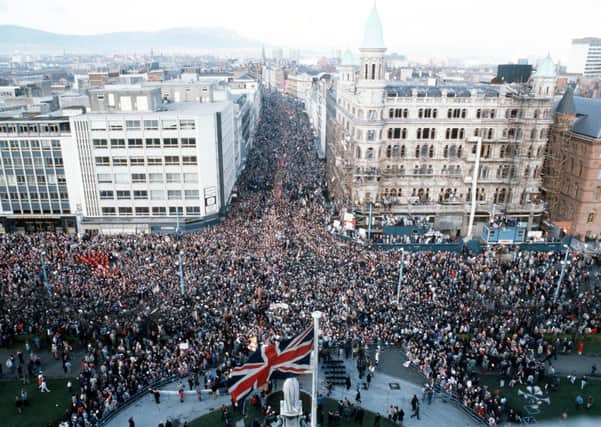 The 1985 rally against the Anglo Irish Agreement in Belfast city centre, which led to scenes of disorder
