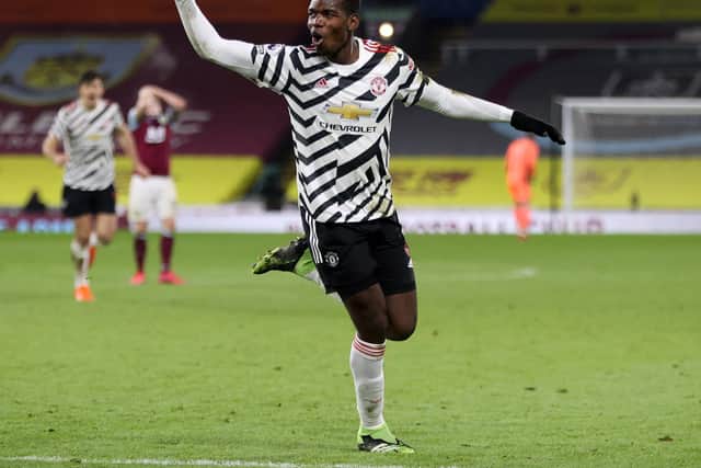 Paul Pogba celebrates his winning goal against Burnley