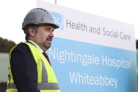 Health Minister Robin Swann visiting the new Nightingale Hospital in Whiteabbey. Picture: Michael Cooper