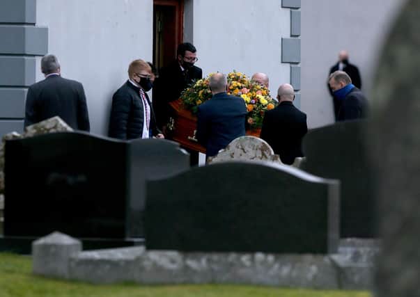 In line with the Covid restrictions, only a small number of family members were able to attend the funeral of Rev Adrian Adger at Clough Presbyterian Church. Photo: Pacemaker Press. 
Photo: Pacemaker Press