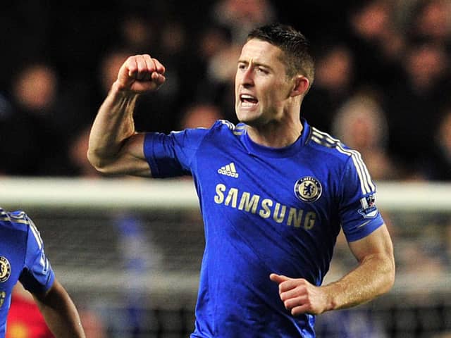 Chelsea's English defender Gary Cahill celebrates scoring their second goal during the English League Cup Fourth Round football match between Chelsea and Manchester United at Stamford Bridge in London, on October 31, 2012. (Photo: GLYN KIRK/AFP via Getty Images).