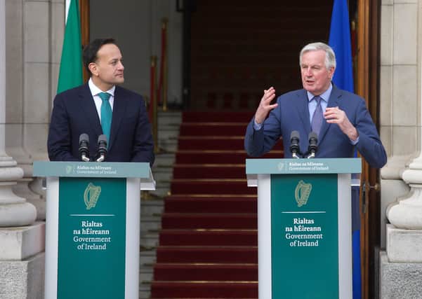 Then Taoiseach Leo Varadkar with EU Brexit negotiator Michel Barnier last year. Ireland gave legitimacy to Brussels’ power games, write Ray Kinsella. Now it has served its purpose in the failed EU bid to defeat Brexit