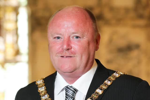 The Lord Mayor of Belfast Alderman Frank McCoubrey has opened an online book of condolence in memory of Captain Sir Tom Moore, which can be signed online.   Photo by Kelvin Boyes / Press Eye.
