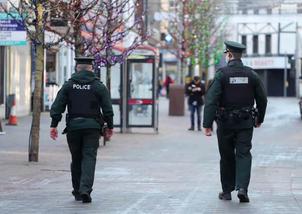 PSNI officers on patrol  in Lisburn city centre.

Photo by Kelvin Boyes /  Press Eye.