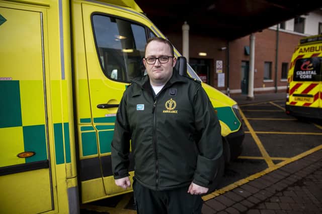 Paramedic Daniel McCollam during his shift for the Northern Ireland Ambulance Service covering the Northern Trust's Hospitals. Picture date: Monday January 18, 2021.