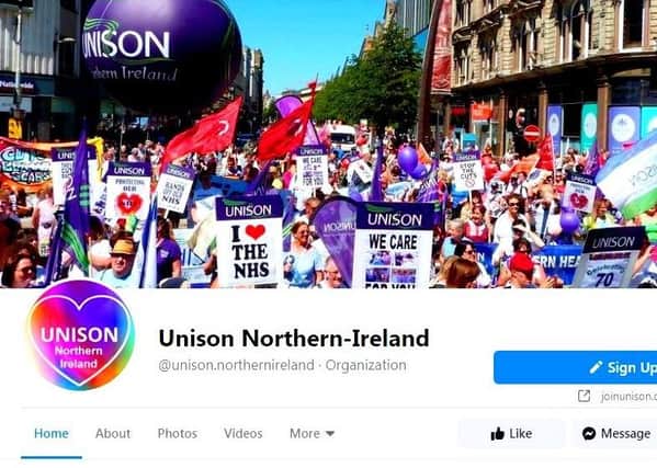 The banner of Unison NI's Facebook page