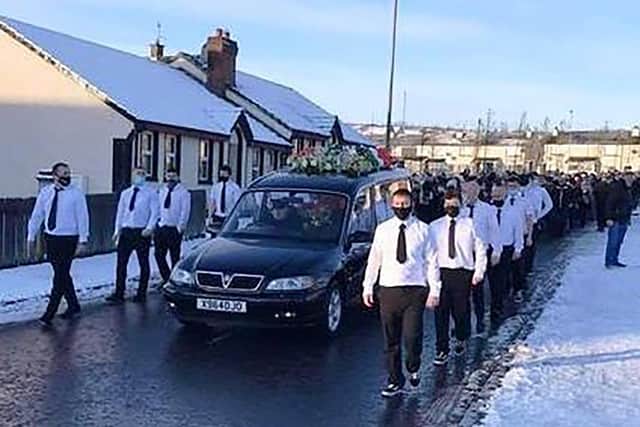 The funeral of Eamonn McCourt in Londonderry. Letter writer says: "The attendance was large, there was no social distancing and some present did not wear masks". Picture Pacemaker