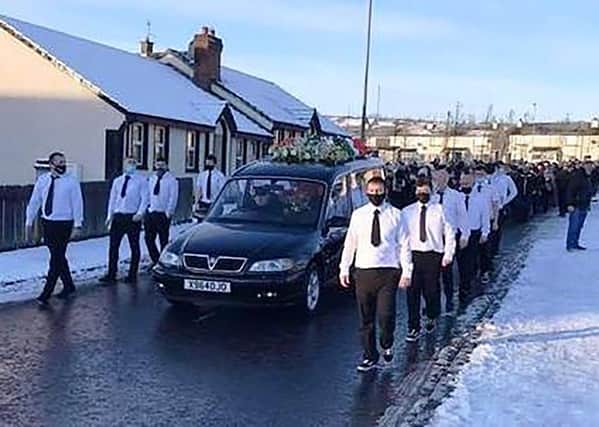The funeral of Eamonn McCourt  in Londonderry. Letter writer says: "The attendance was large, there was no social distancing and some present did not wear masks". Picture Pacemaker