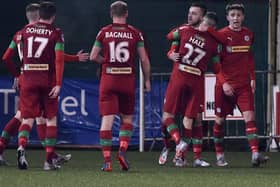 Cliftonville's Conor McMenamin celebrates his second goal of the game