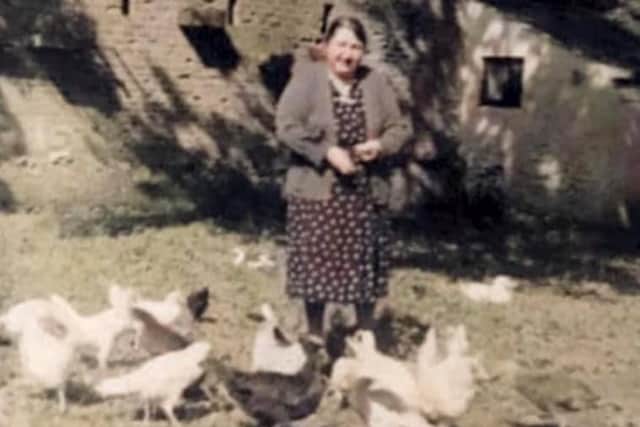 Ma Brannan and her chickens at Cloverhill, Maghera, Co Londonderry