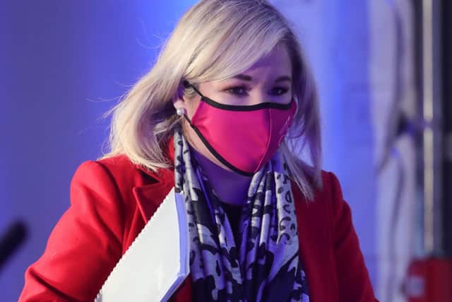 Deputy First Minister Michelle O'Neill pictured at the Executive news conference at the 'Hill of the O'Neill' venue in Dungannon, Co Tyrone. (Photo: Pacemaker)