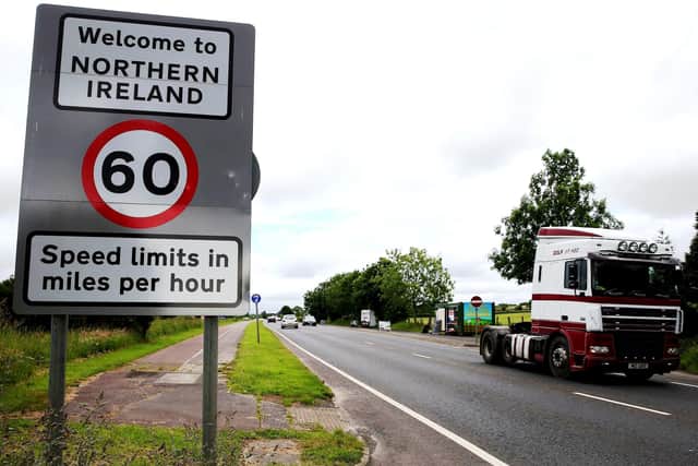 The UK land border with the EU in Northern Ireland.