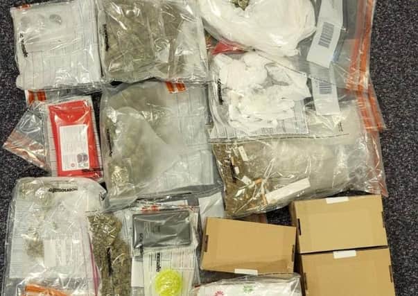 PSNI picture showing illegal drugs and paraphernalia.