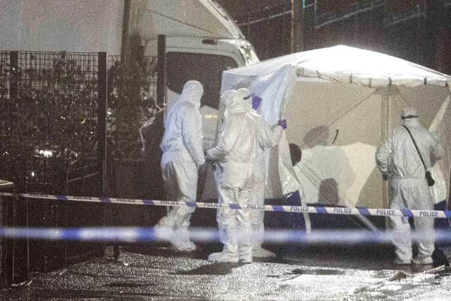 02/02/21 MCAULEY MULTIMEDIA..The scene of a shooting on the Cliftonville Road in Belfast where a man has died after being shot earlier this evening.Pic Steven McAuley/McAuley Multimedia