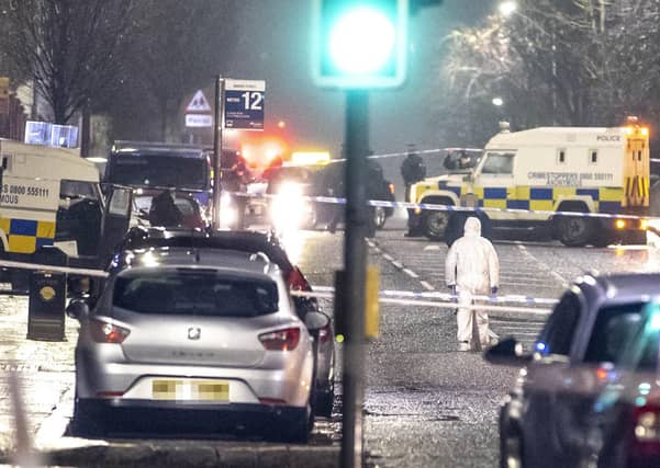 02/02/21 MCAULEY MULTIMEDIA..The scene of a shooting on the Cliftonville Road in Belfast where a man has died after being shot earlier this evening.Pic Steven McAuley/McAuley Multimedia