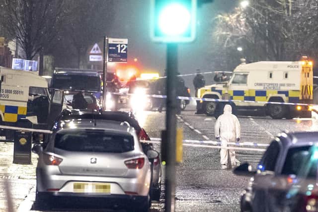 02/02/21 MCAULEY MULTIMEDIA..The scene of a shooting on the Cliftonville Road in Belfast where a man has died after being shot earlier this evening.Pic Steven McAuley/McAuley Multimedia