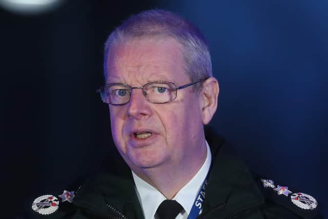 PSNI Chief Constable Simon Byrne during a recent media briefing at The Hill of O'Neill centre in Dungannon, County Tyrone.