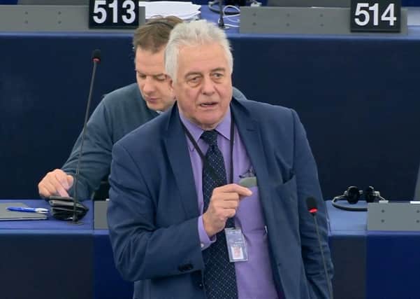Jim Nicholson, then an Ulster Unionist MEP, speaking in Strasbourg on March 27 2019, one of his last times in the chamber after 30 years in the European Parliament
