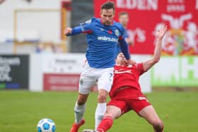 Andy Waterworth up against Portadown at Shamrock Park in November. Pic by PressEye Ltd.
