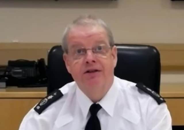The PSNI chief constable Simon Byrne, seen after a remote meeting of the Policing Board last Thursday