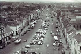 A photograph of Lurgan Town Centre taken from the bell tower of Shankill Parish Church in the 1960s