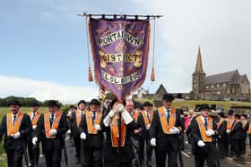 Portadown District colour party with Drumcree church in the background. Picture:  Freddie Parkinson/Press Eye