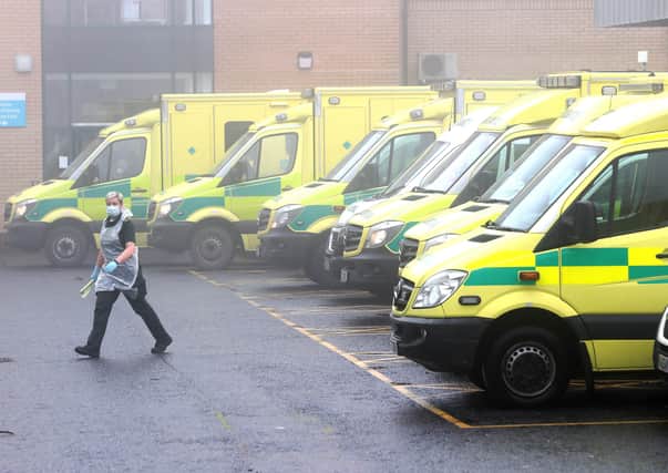 Ambulances queued up outside Antrim Area Hospital’s emergency department