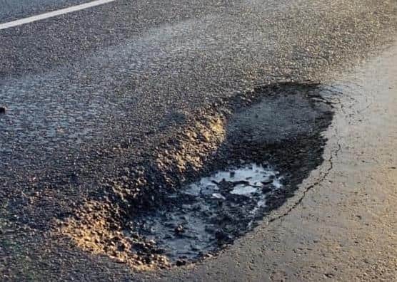 The pothole at Ballywillan Road before it was patched.