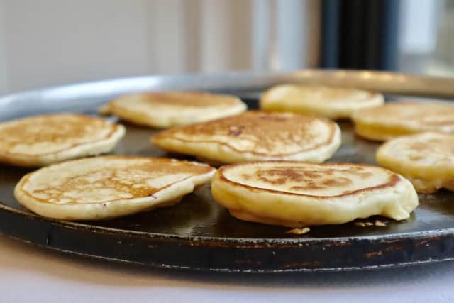 Wee Buns pancakes on griddle