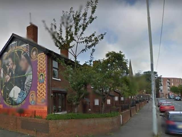 A mural dedicated to the 'New Lodge Six' off the New Lodge Road, Belfast.