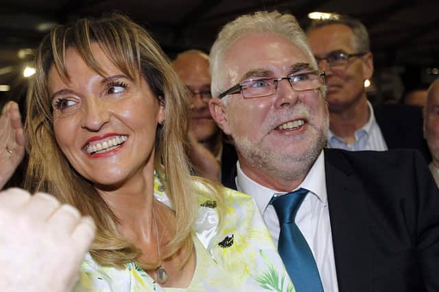 Paul Kavanagh, right, with his wife Martina Anderson of Sinn Fein, at the European Election count at the King's Hall in Belfast in 2014