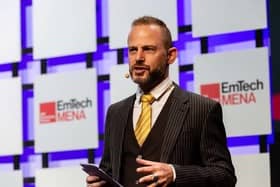 Gideon Lichfield, Editor in Chief of the MIT Tech Review on stage at EmTech Mena in 2019