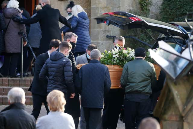 Funeral for Brigid Wilkinson(21) and Owen McMullan(25) at St. Patrick's and St. Brigid's Church in Ballycastle, Co. Antrim. The couple died in a RTC in Armoy last week.
Picture by Jonathan Porter/PressEye