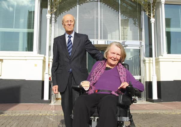 Lord Tebbit and his wife Margaret outside the Grand Hotel in Brighton in 2009 on the 25th anniversary of the IRA bombing. PA image
